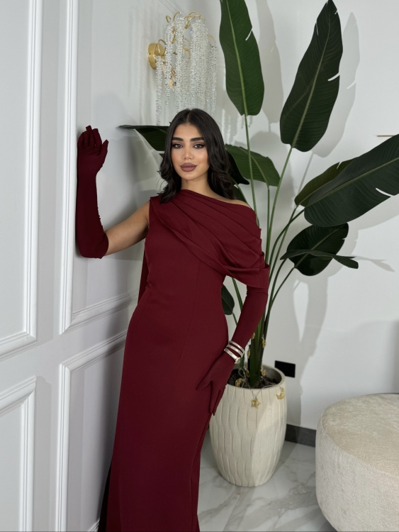 (جوليا )Elegant Julia Dress – One Shoulder & Draped Side Cape