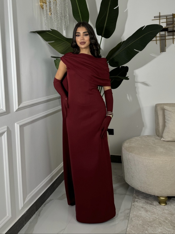  (جوليا )Elegant Julia Dress – One Shoulder & Draped Side Cape