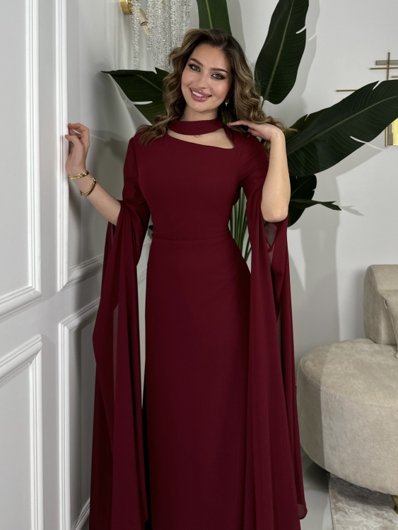 Long Slit Sleeve Elegant Dress (burgundy ) ليليانا