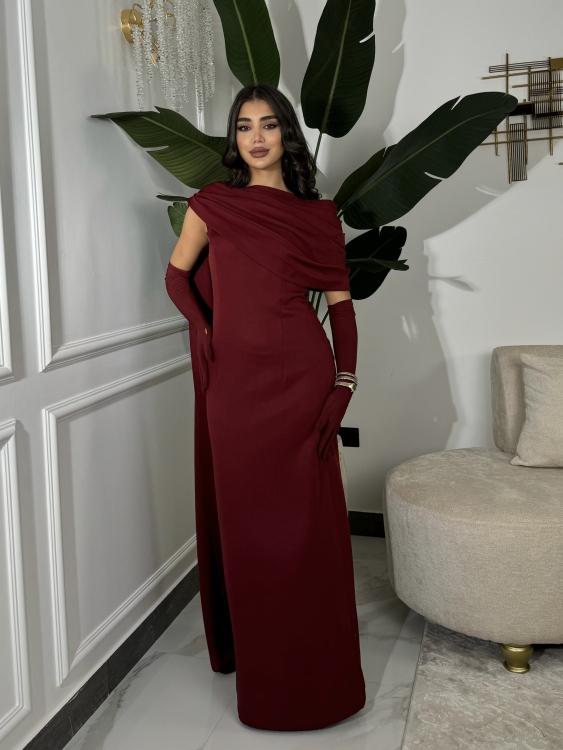 (جوليا )Elegant Julia Dress – One Shoulder & Draped Side Cape