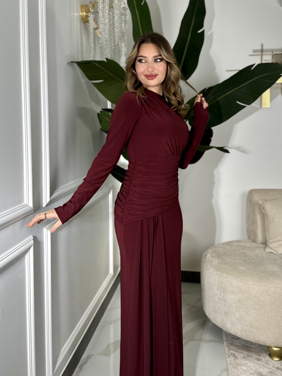 Long sleeve mermaid Dress(Burgundy2)