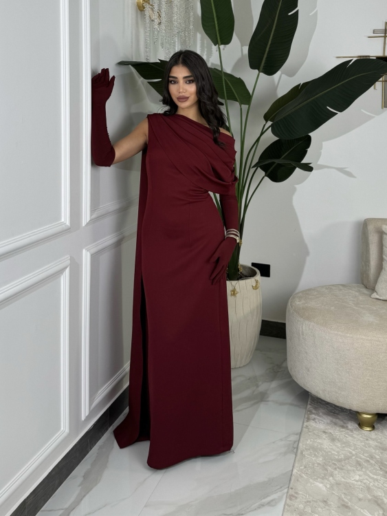 (جوليا )Elegant Julia Dress – One Shoulder & Draped Side Cape