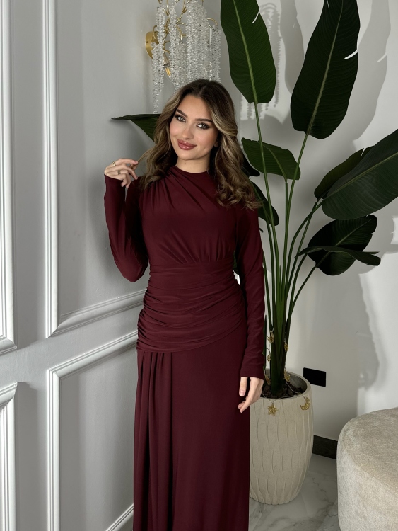 Long sleeve mermaid Dress(Burgundy2)