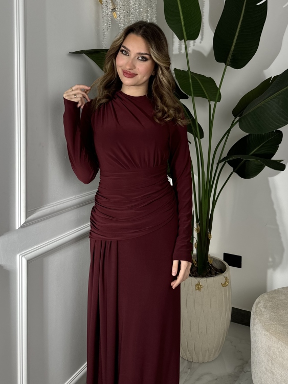 Long sleeve mermaid Dress(Burgundy2)