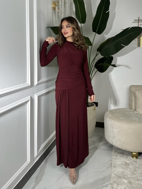 Long sleeve mermaid Dress(Burgundy2)