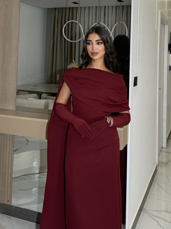  (جوليا )Elegant Julia Dress – One Shoulder & Draped Side Cape