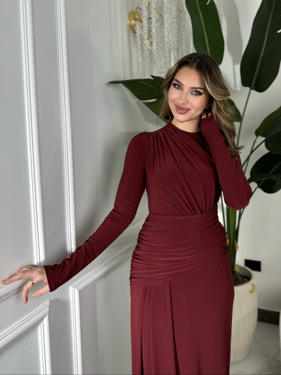 Long sleeve mermaid Dress(burgundy 1)