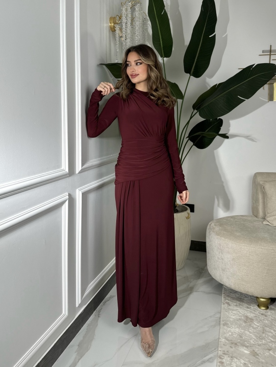 Long sleeve mermaid Dress(Burgundy2)