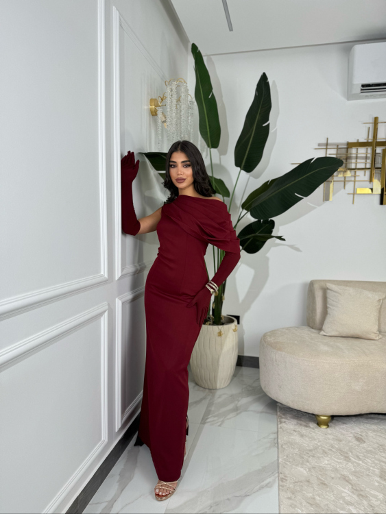 (جوليا )Elegant Julia Dress – One Shoulder & Draped Side Cape