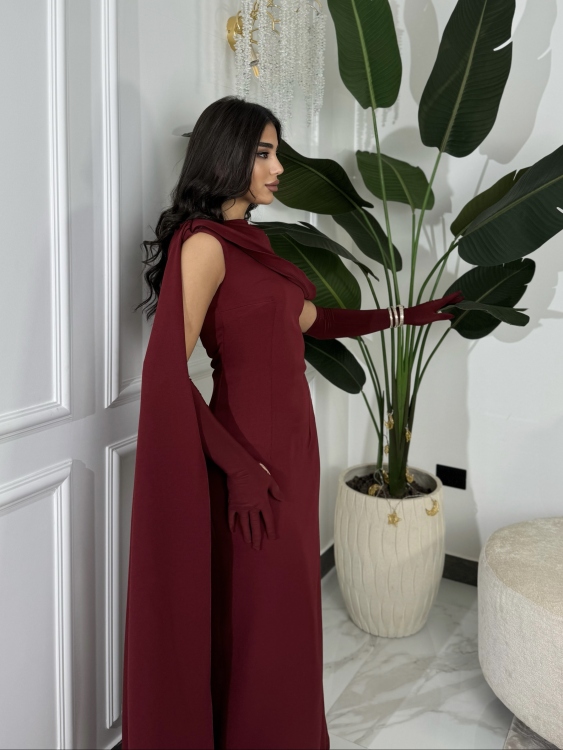  (جوليا )Elegant Julia Dress – One Shoulder & Draped Side Cape