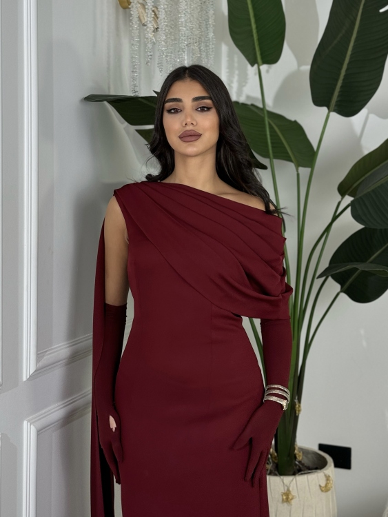  (جوليا )Elegant Julia Dress – One Shoulder & Draped Side Cape