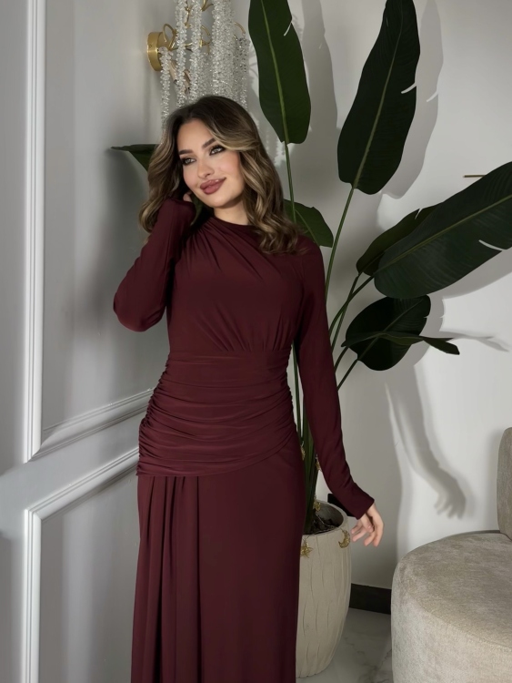Long sleeve mermaid Dress(Burgundy2)