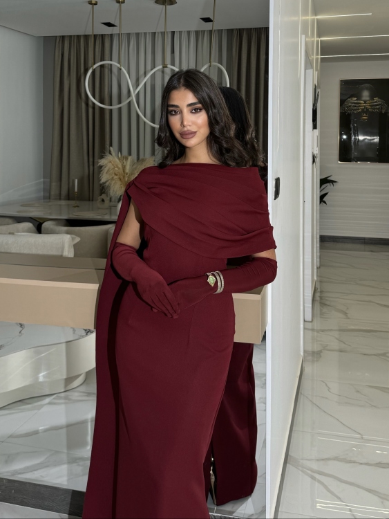  (جوليا )Elegant Julia Dress – One Shoulder & Draped Side Cape