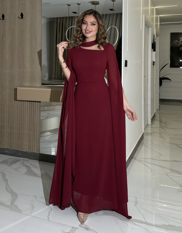 Long Slit Sleeve Elegant Dress (burgundy ) ليليانا
