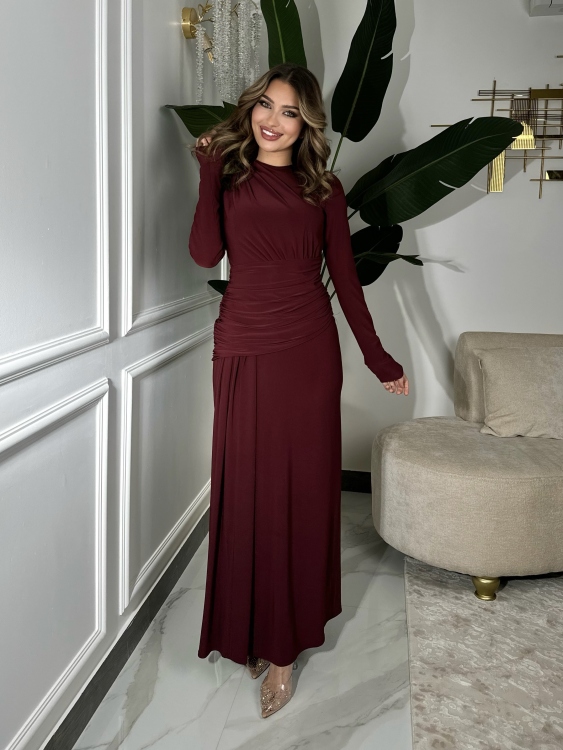 Long sleeve mermaid Dress(Burgundy2)