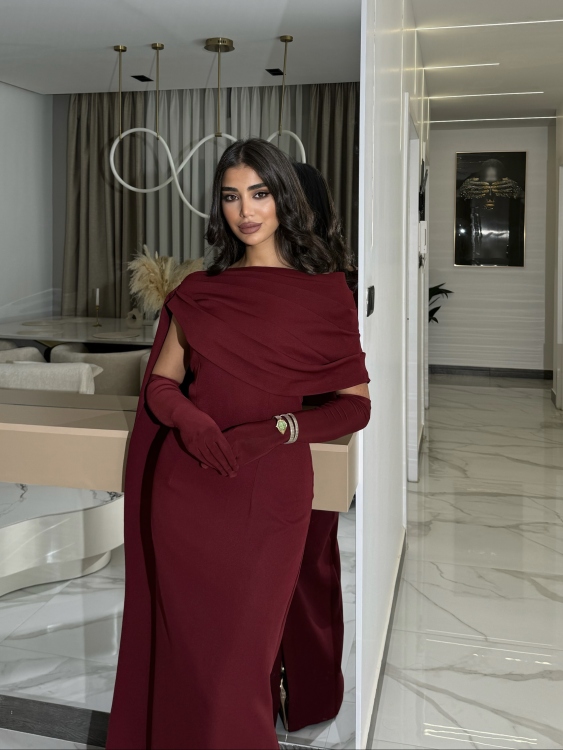  (جوليا )Elegant Julia Dress – One Shoulder & Draped Side Cape