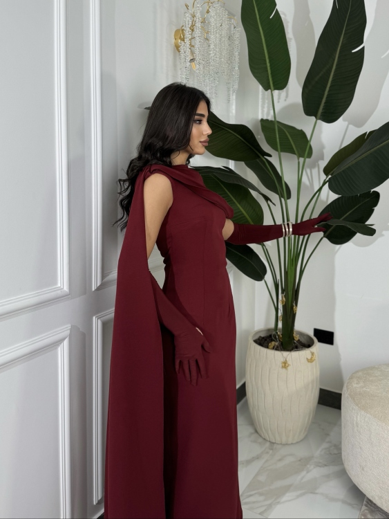  (جوليا )Elegant Julia Dress – One Shoulder & Draped Side Cape