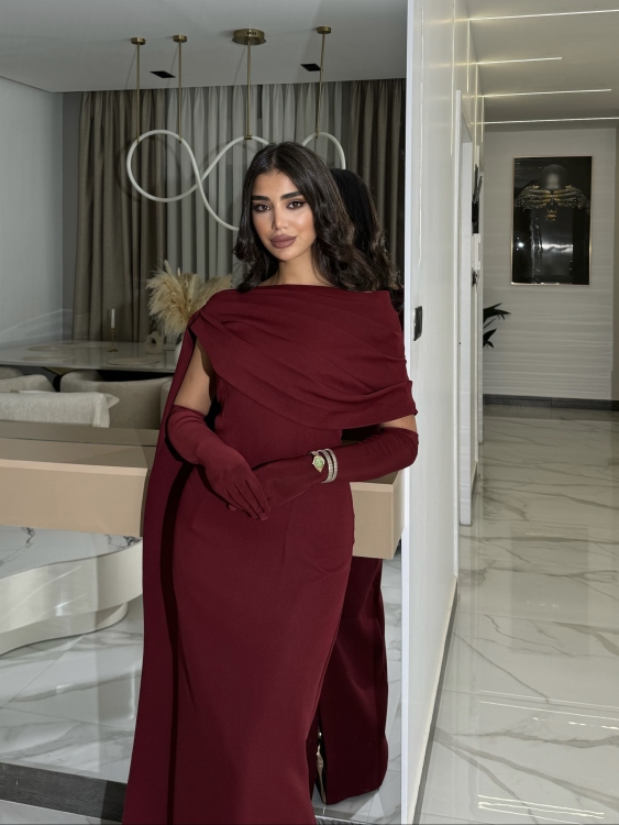  (جوليا )Elegant Julia Dress – One Shoulder & Draped Side Cape