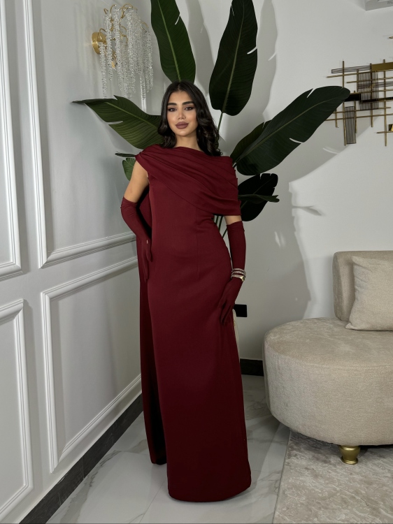  (جوليا )Elegant Julia Dress – One Shoulder & Draped Side Cape