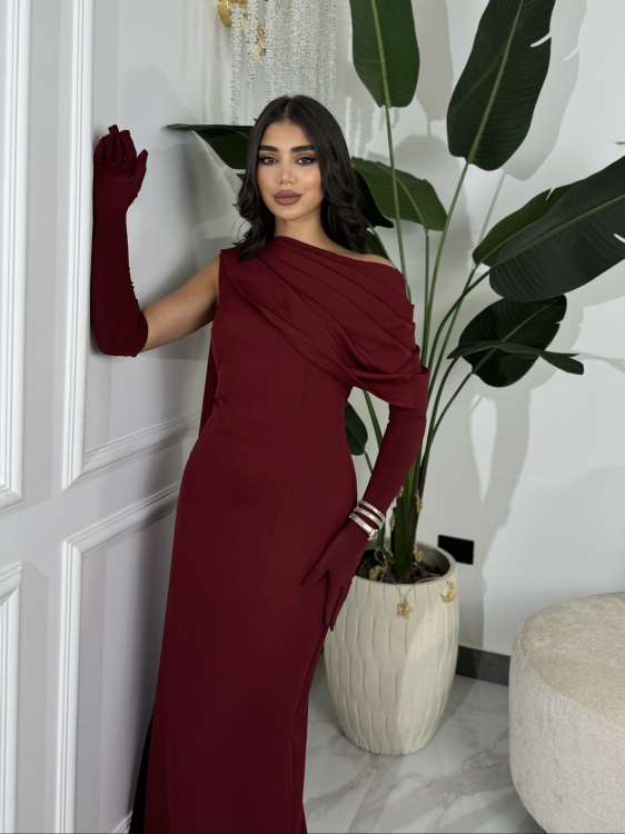  (جوليا )Elegant Julia Dress – One Shoulder & Draped Side Cape