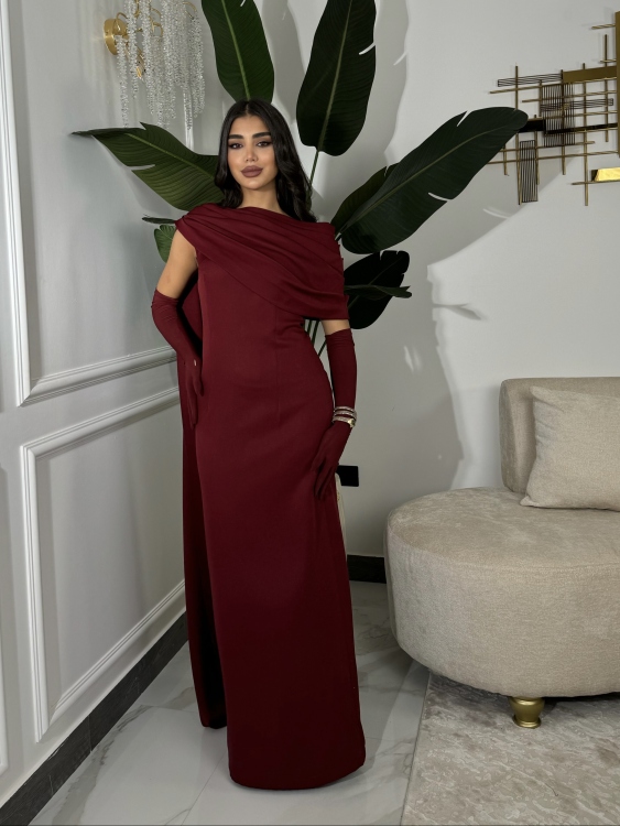  (جوليا )Elegant Julia Dress – One Shoulder & Draped Side Cape