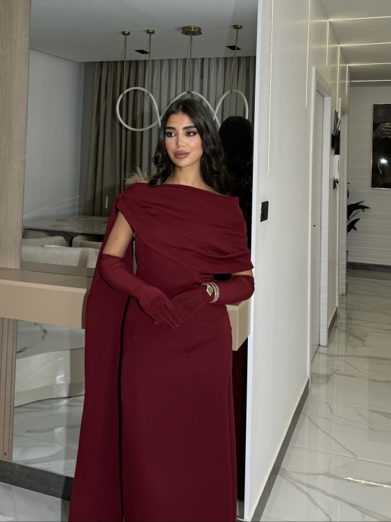  (جوليا )Elegant Julia Dress – One Shoulder & Draped Side Cape