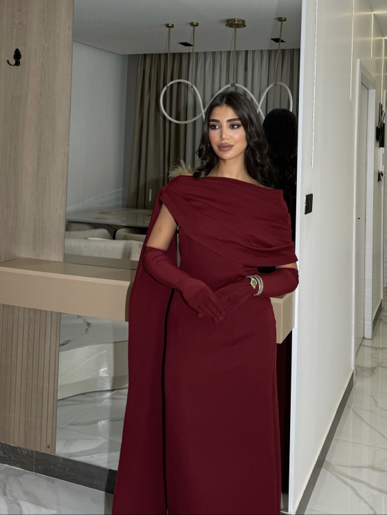 (جوليا )Elegant Julia Dress – One Shoulder & Draped Side Cape