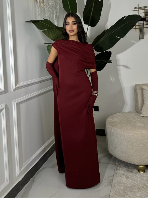  (جوليا )Elegant Julia Dress – One Shoulder & Draped Side Cape