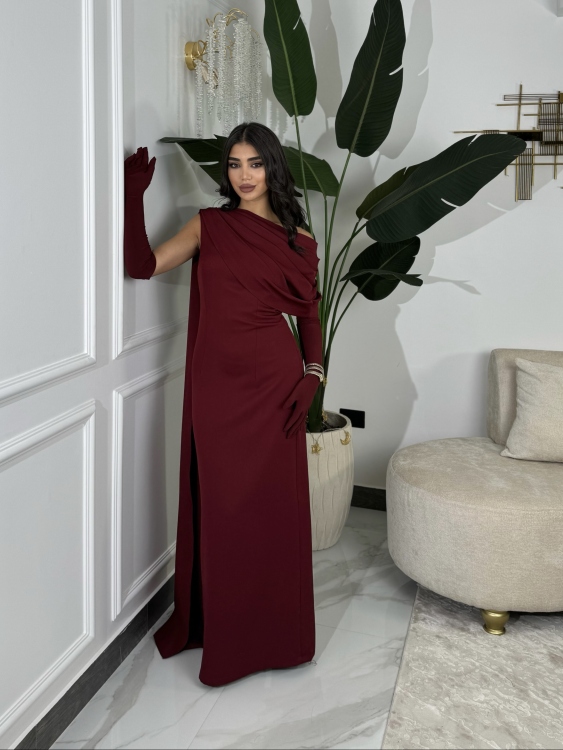  (جوليا )Elegant Julia Dress – One Shoulder & Draped Side Cape