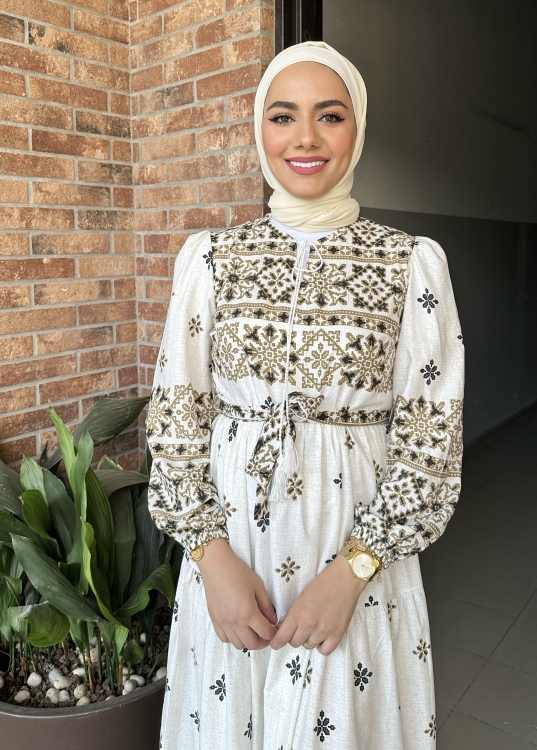 Geo Print Belted Ruffle Dress