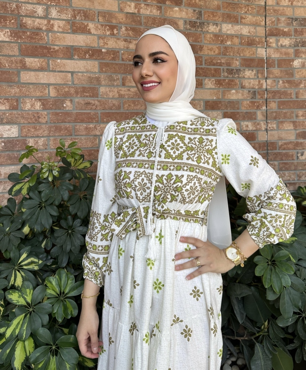 Geo Print Belted Ruffle Dress