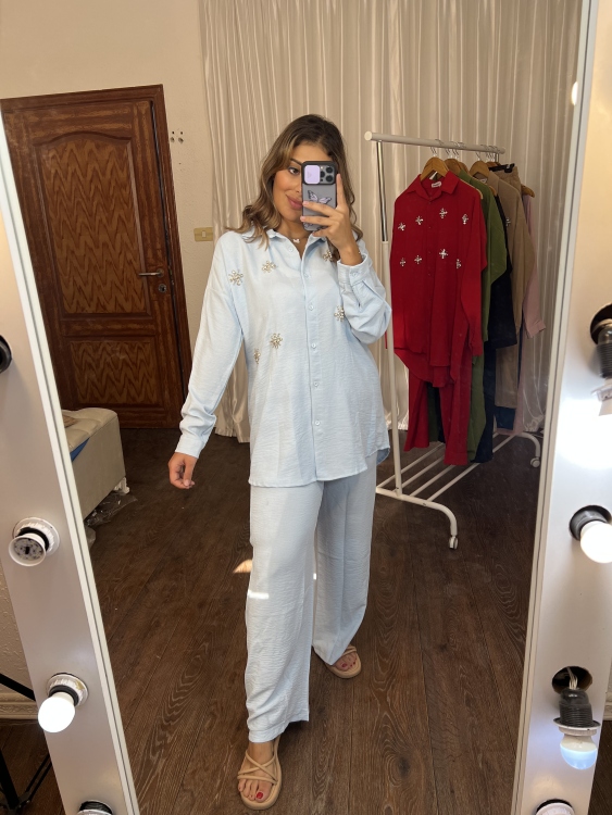 blouse with pant handmade strass