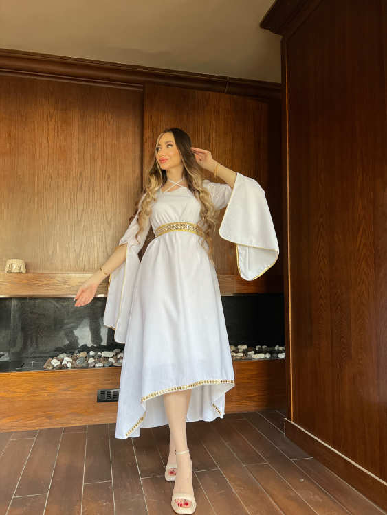 Long Sleeve Belted Jalabiya (white)