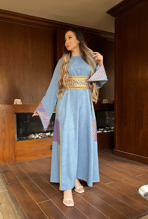 Gold Floral Belted Jalabiya