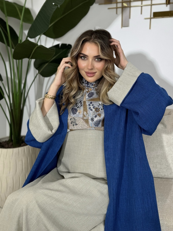  Cape Jalabiya & Long Sleeve Dress (Blue) الملكة 