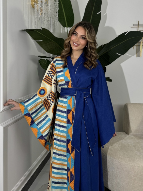 جلابية الشيخة ( لون أزرق ) Open Front Jalabiya With Belt