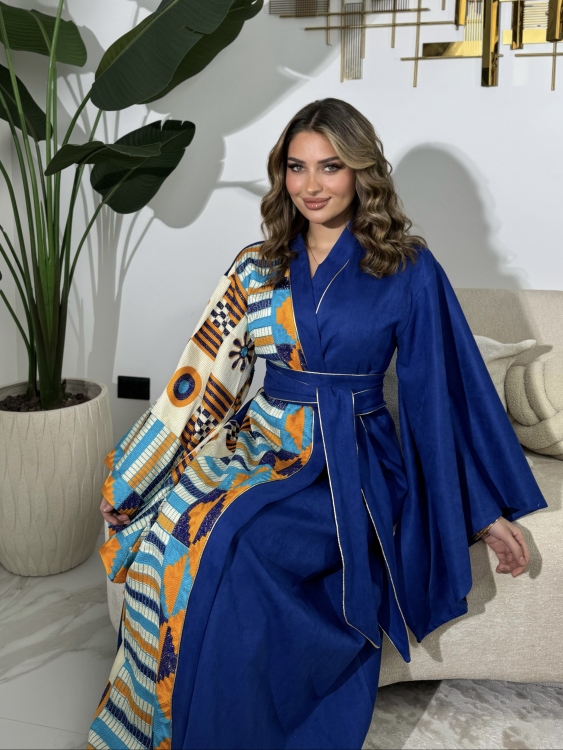 جلابية الشيخة ( لون أزرق ) Open Front Jalabiya With Belt