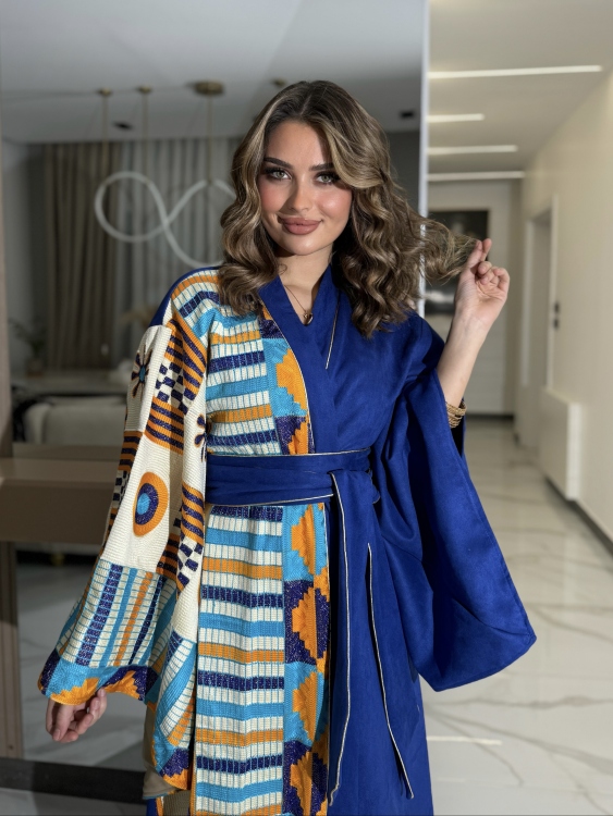 جلابية الشيخة ( لون أزرق ) Open Front Jalabiya With Belt