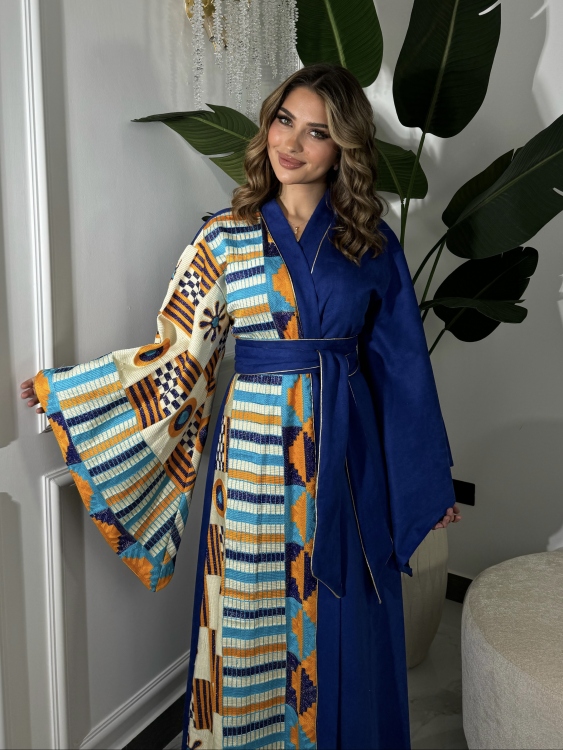 جلابية الشيخة ( لون أزرق ) Open Front Jalabiya With Belt