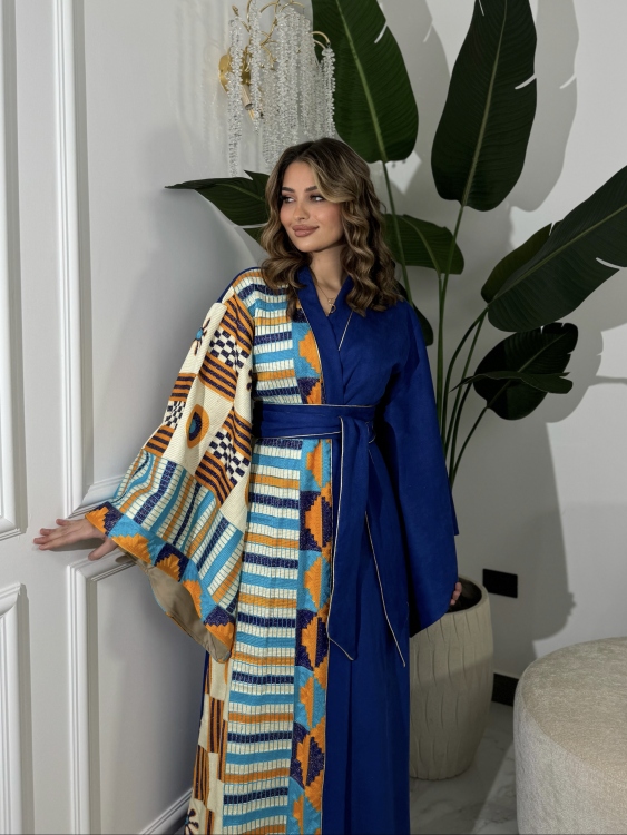 جلابية الشيخة ( لون أزرق ) Open Front Jalabiya With Belt