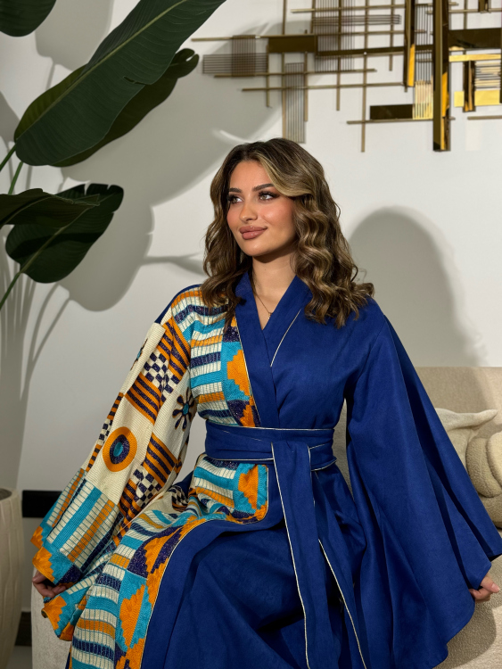 جلابية الشيخة ( لون أزرق ) Open Front Jalabiya With Belt