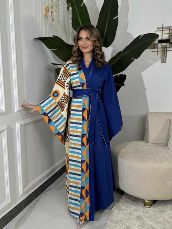 جلابية الشيخة ( لون أزرق ) Open Front Jalabiya With Belt