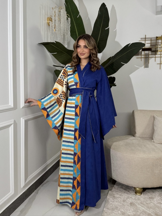 جلابية الشيخة ( لون أزرق ) Open Front Jalabiya With Belt