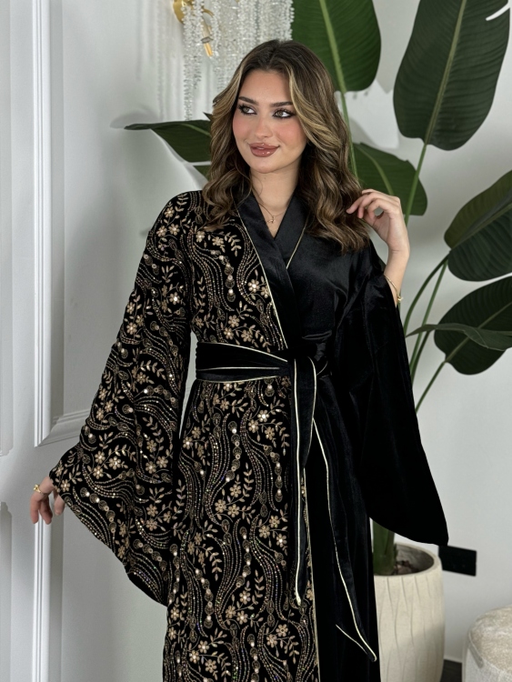 جلابية الشيخه Open Front Jalabiya With Belt  