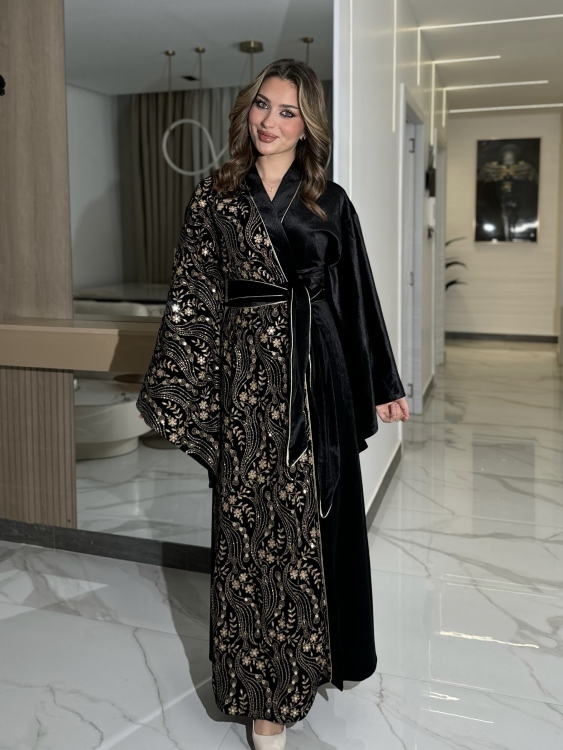 جلابية الشيخه Open Front Jalabiya With Belt  