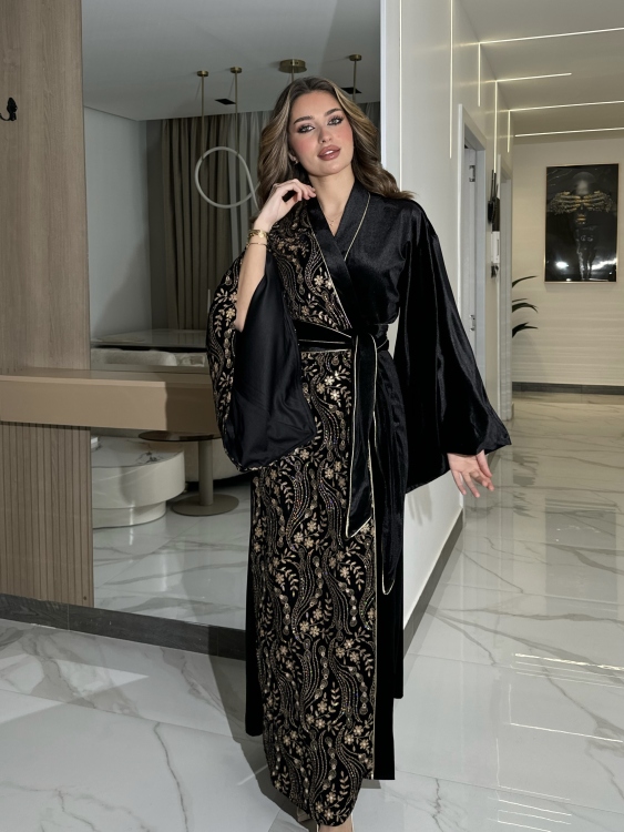 جلابية الشيخه Open Front Jalabiya With Belt  