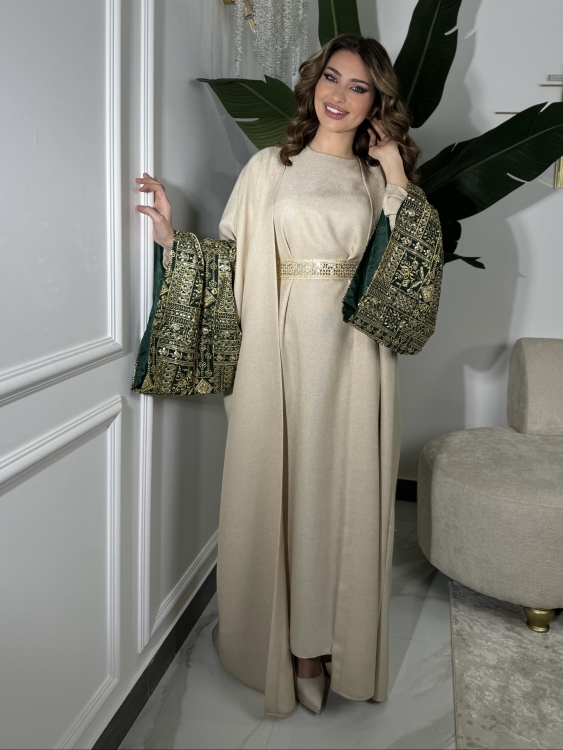 Long Sleeve Dress With Abaya جلابية ماسة (أخضر)