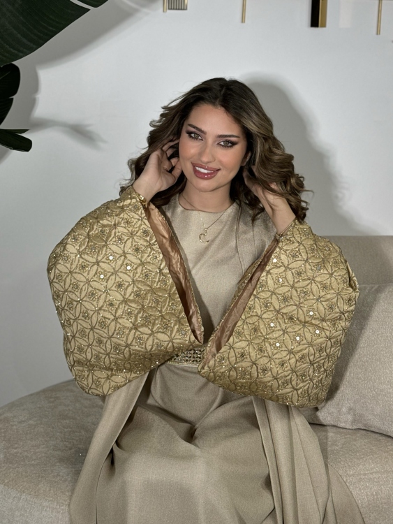 Long Sleeve Dress With Abaya جلابية ماسة (دهبي)