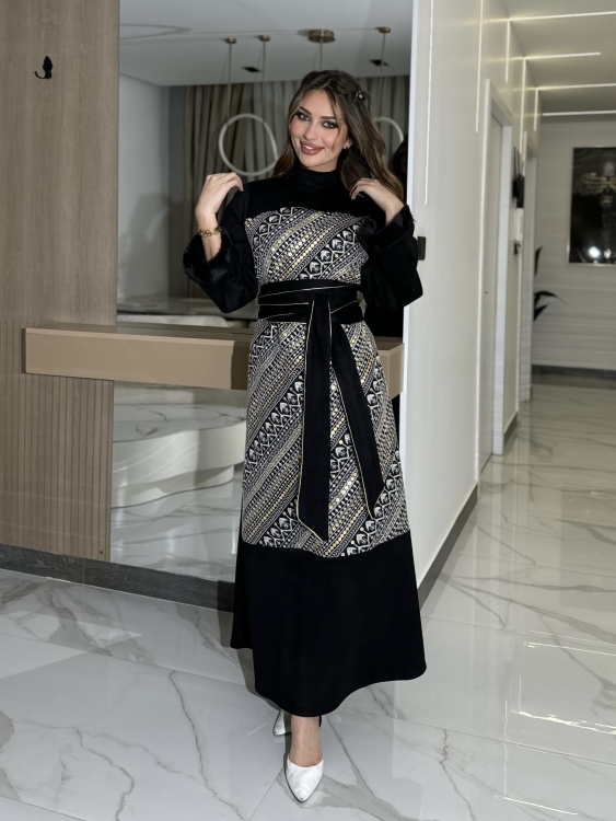 Jalabiya Dress With Fur Collar(نقشة 1) جلابية الكشخه 