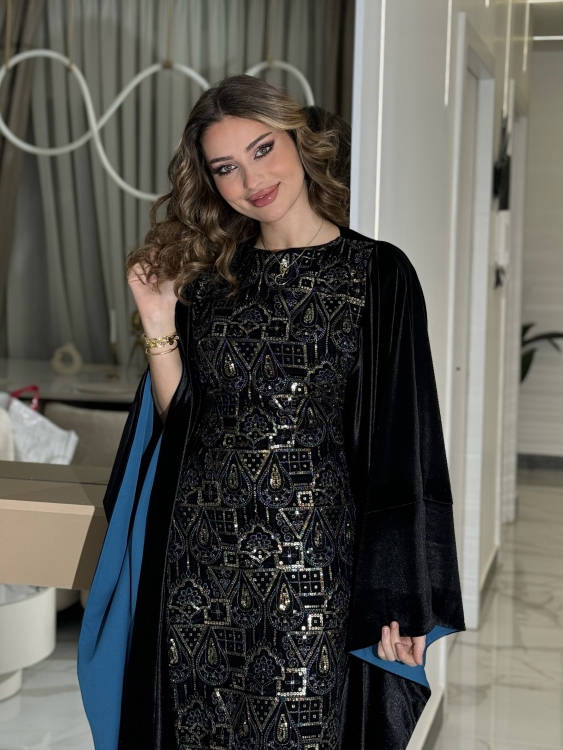 جلابية ملاك( نقشة ١)Batwing Sleeve Long Dress